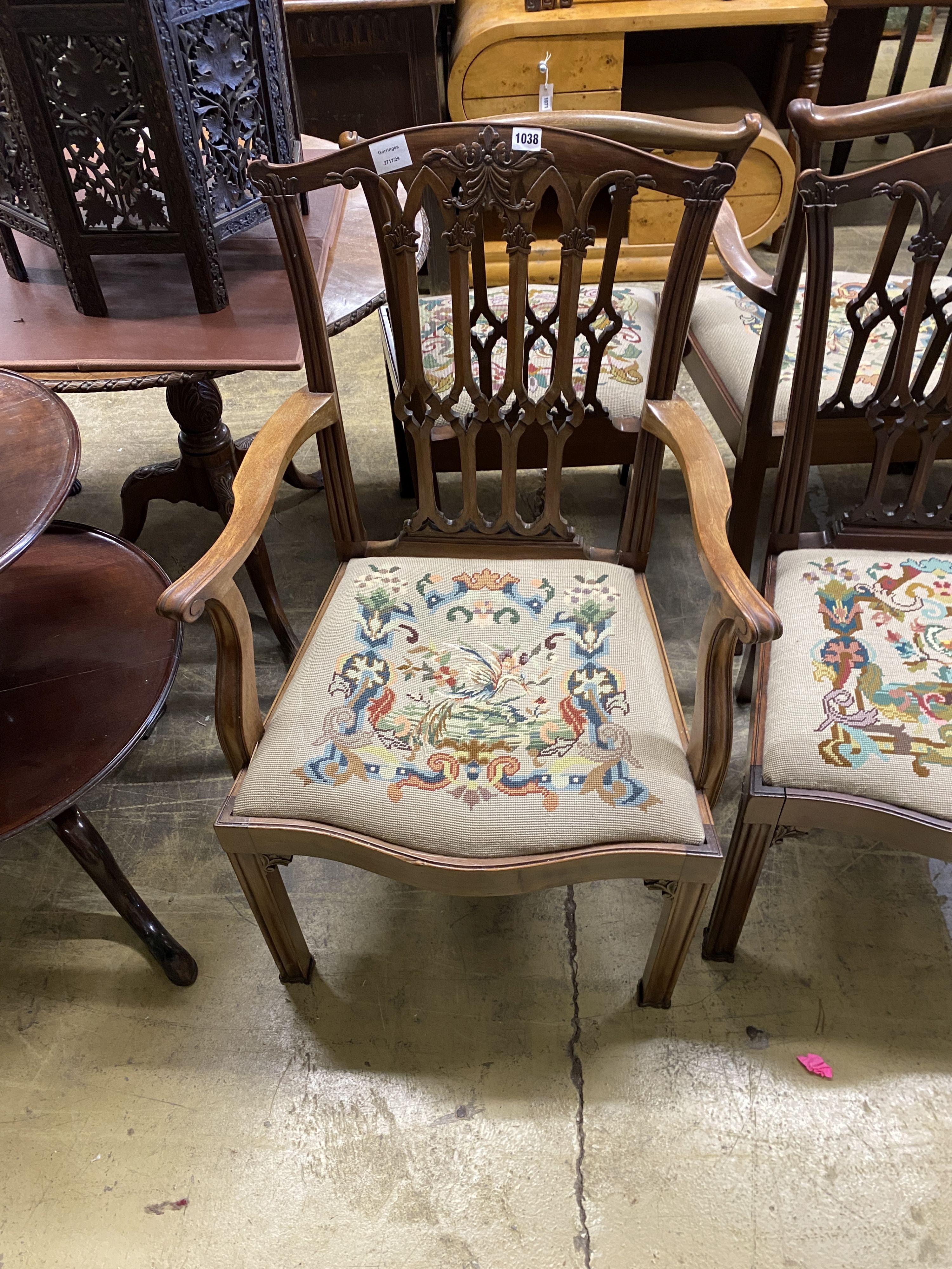 A set of eight Edwardian George III style mahogany dining chairs, two with arms